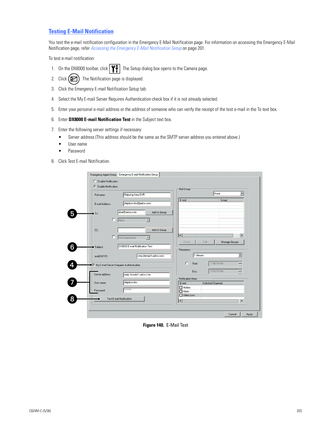 Pelco C624M-C (5/06) manual Testing E-Mail Notification, Mail Test 