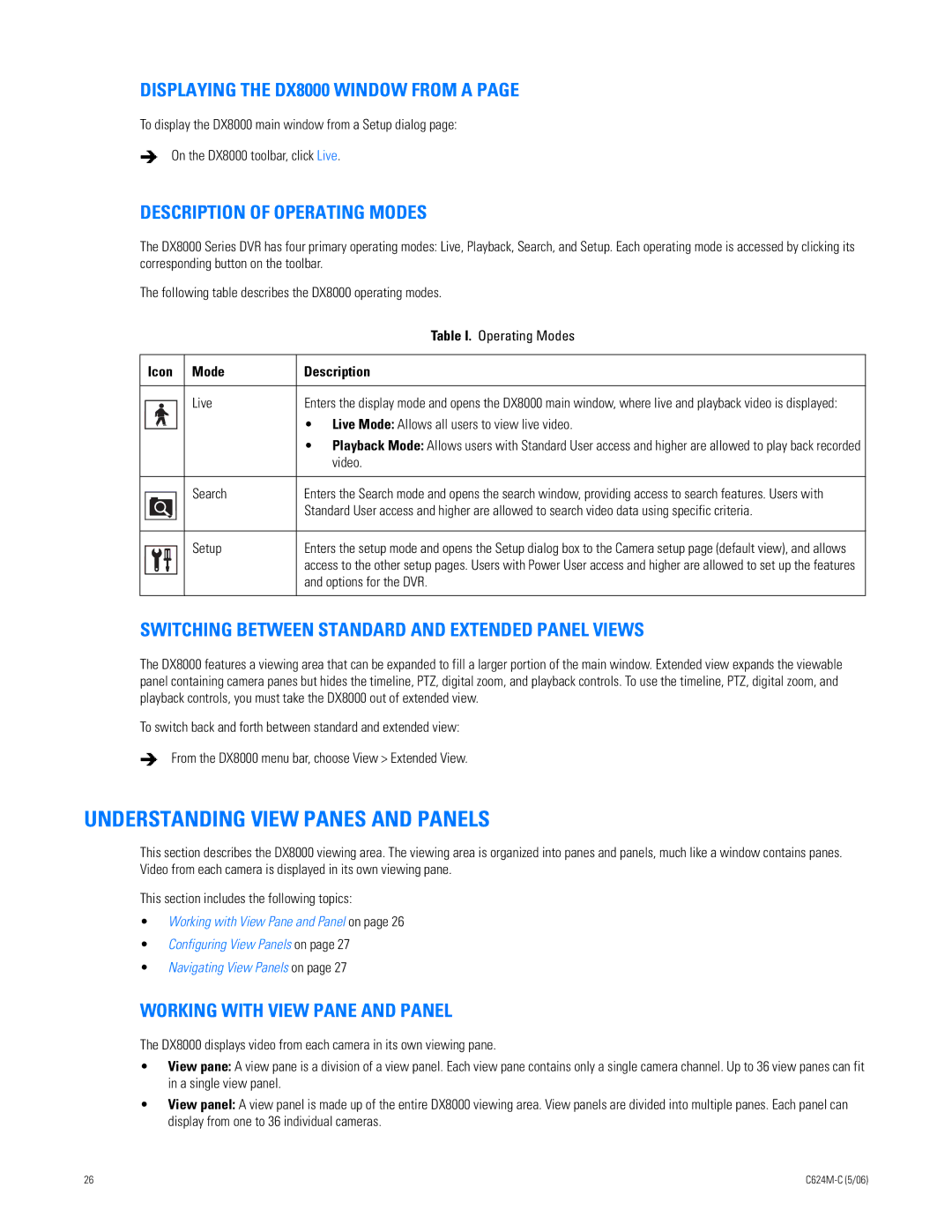 Pelco C624M-C (5/06) manual Understanding View Panes and Panels, Displaying the DX8000 Window from a 