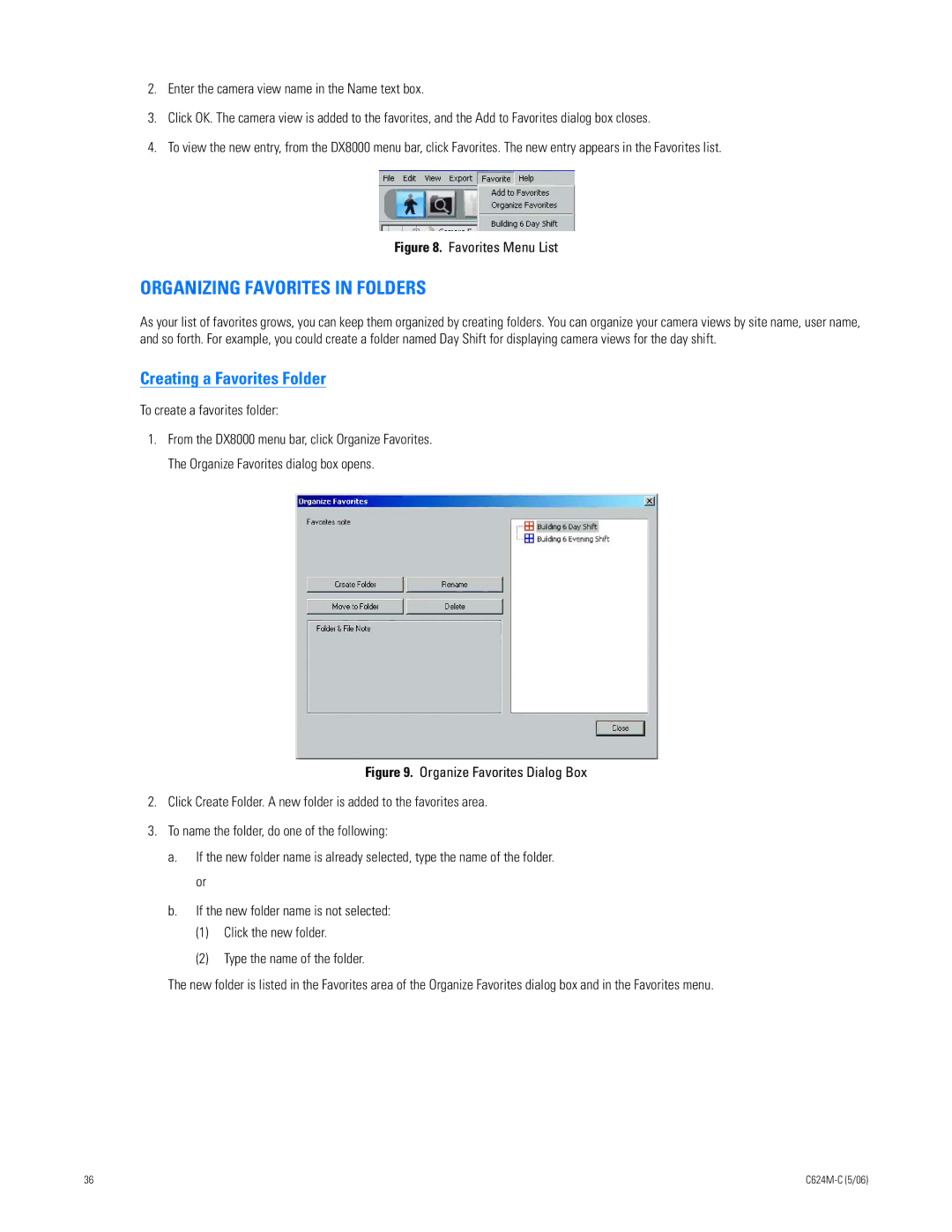 Pelco C624M-C (5/06) manual Organizing Favorites in Folders, Creating a Favorites Folder, To create a favorites folder 