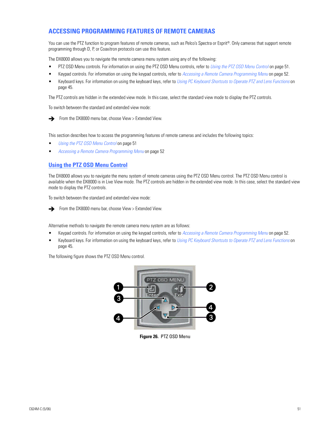 Pelco C624M-C (5/06) manual Accessing Programming Features of Remote Cameras, Using the PTZ OSD Menu Control 