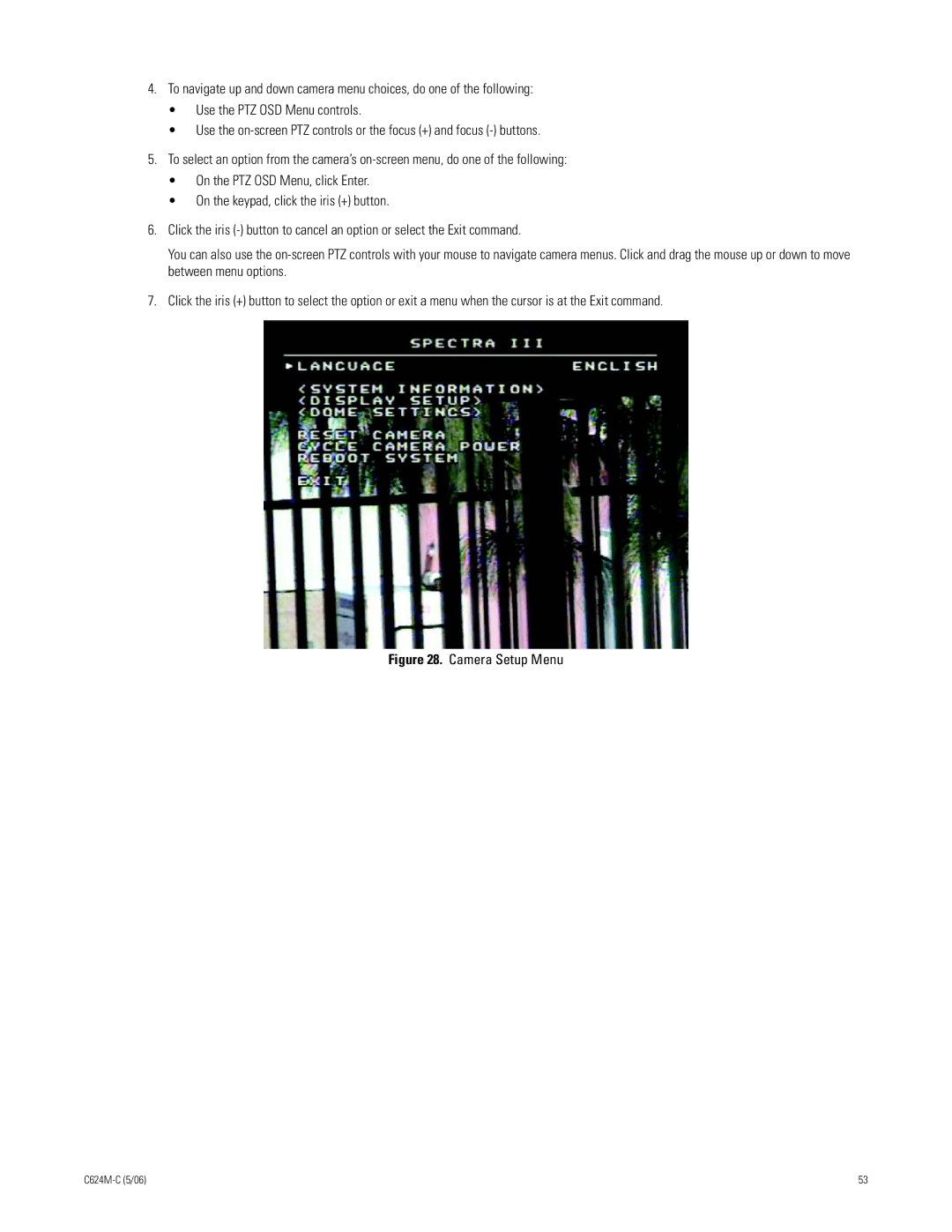 Pelco C624M-C (5/06) manual Camera Setup Menu 