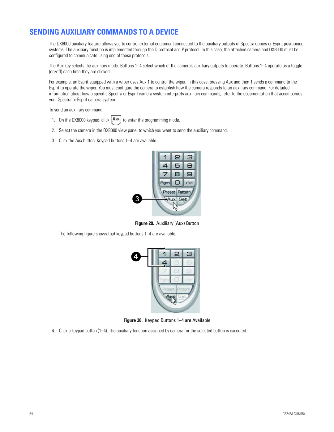 Pelco C624M-C (5/06) manual Sending Auxiliary Commands to a Device 