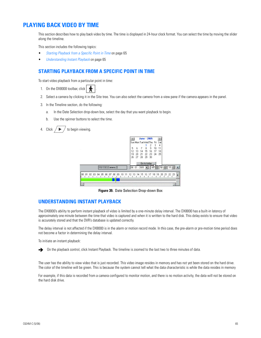 Pelco C624M-C (5/06) manual Playing Back Video by Time, Starting Playback from a Specific Point in Time 