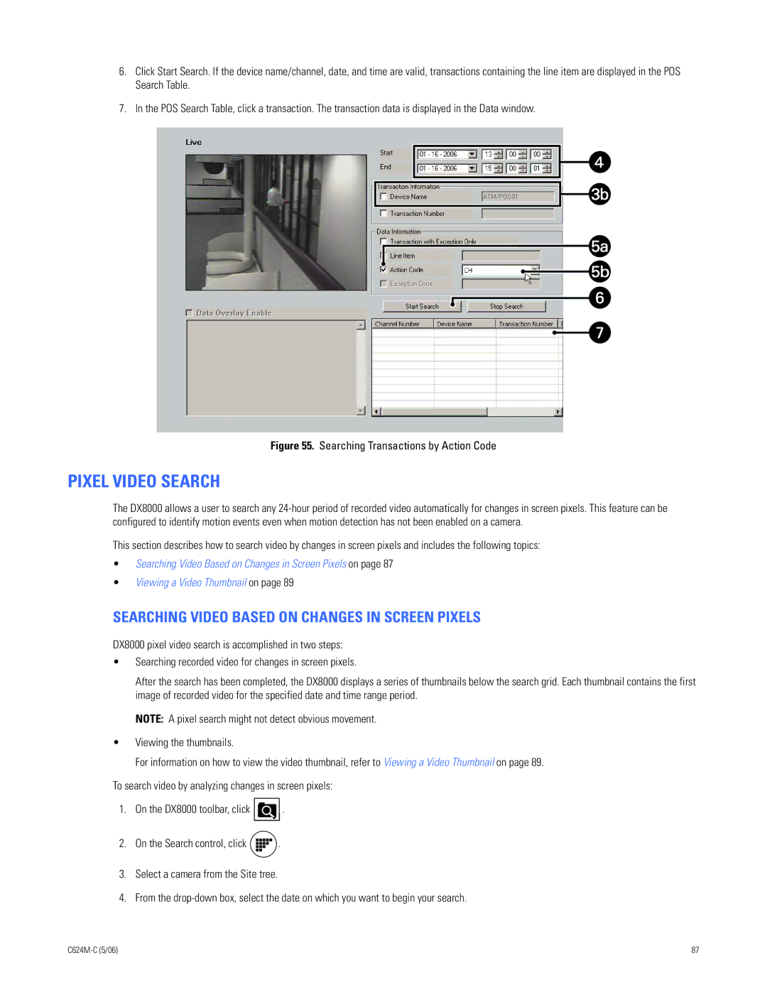 Pelco C624M-C (5/06) manual Pixel Video Search, Searching Video Based on Changes in Screen Pixels 