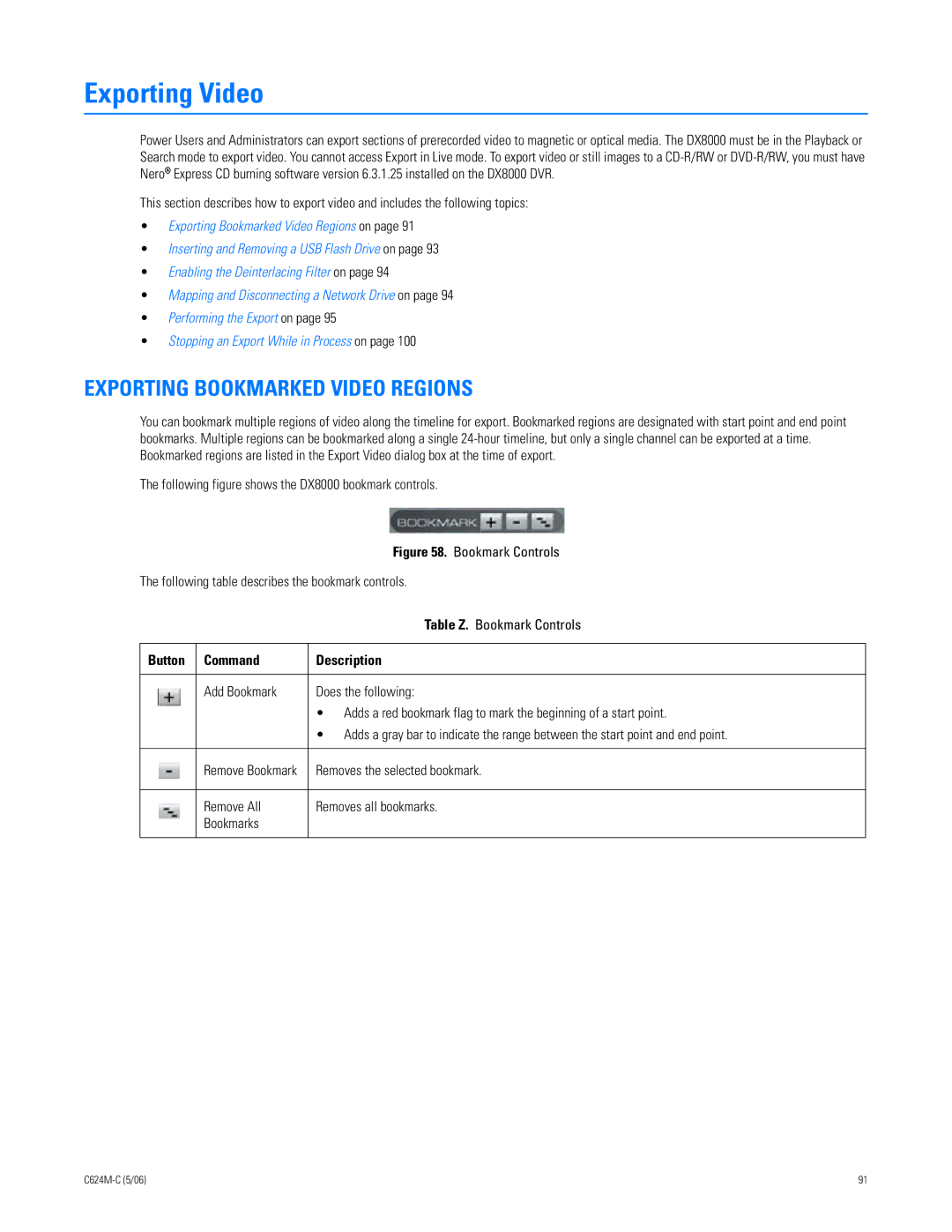 Pelco C624M-C (5/06) manual Exporting Bookmarked Video Regions, Following figure shows the DX8000 bookmark controls 