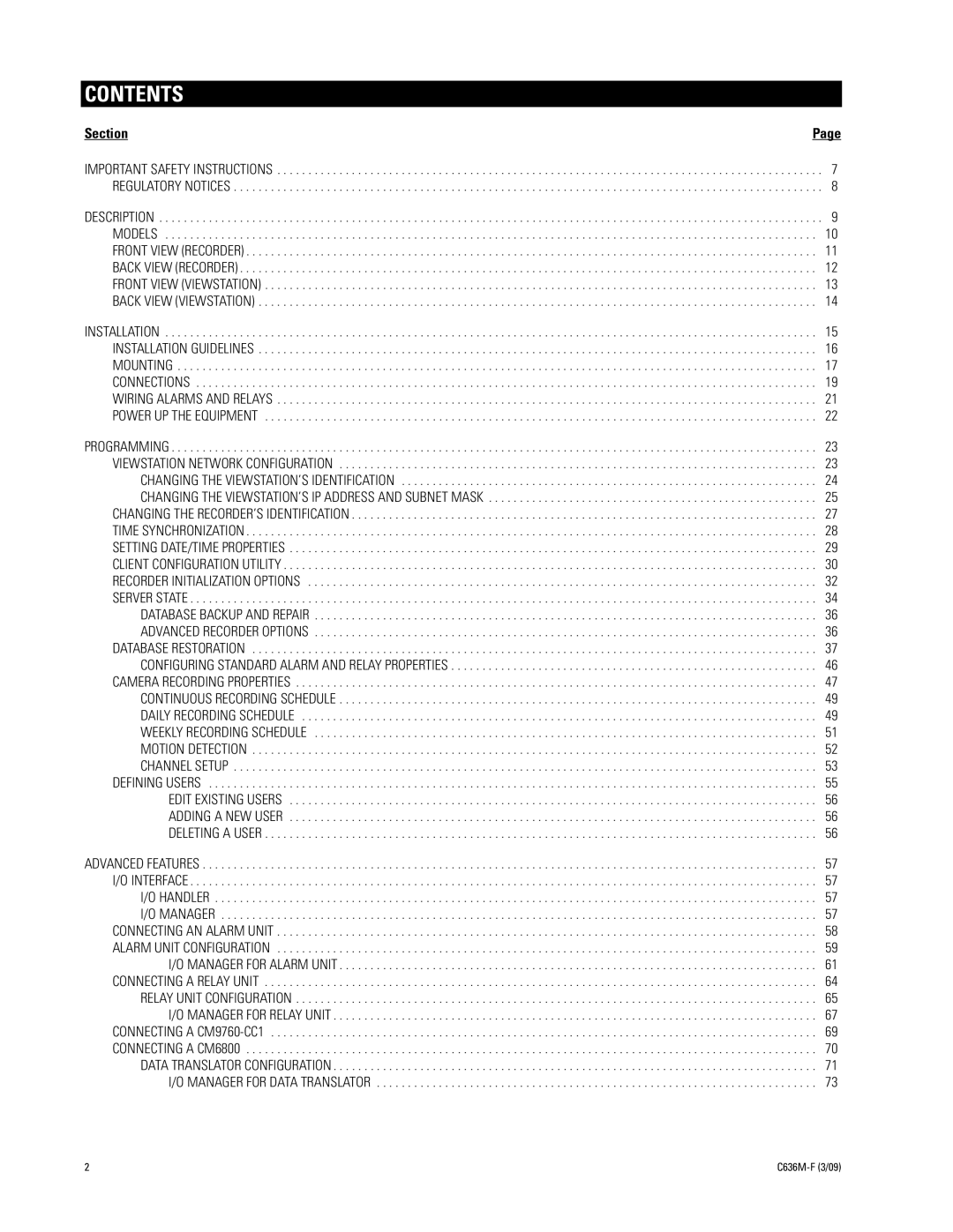 Pelco C636M-F manual Contents 