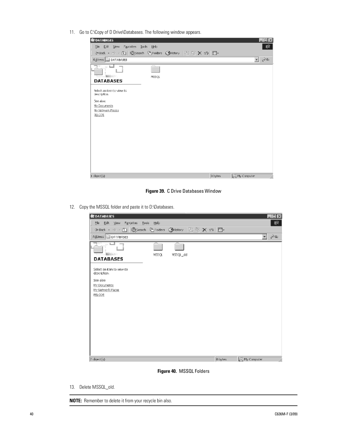 Pelco C636M-F manual Mssql Folders Delete MSSQLold 