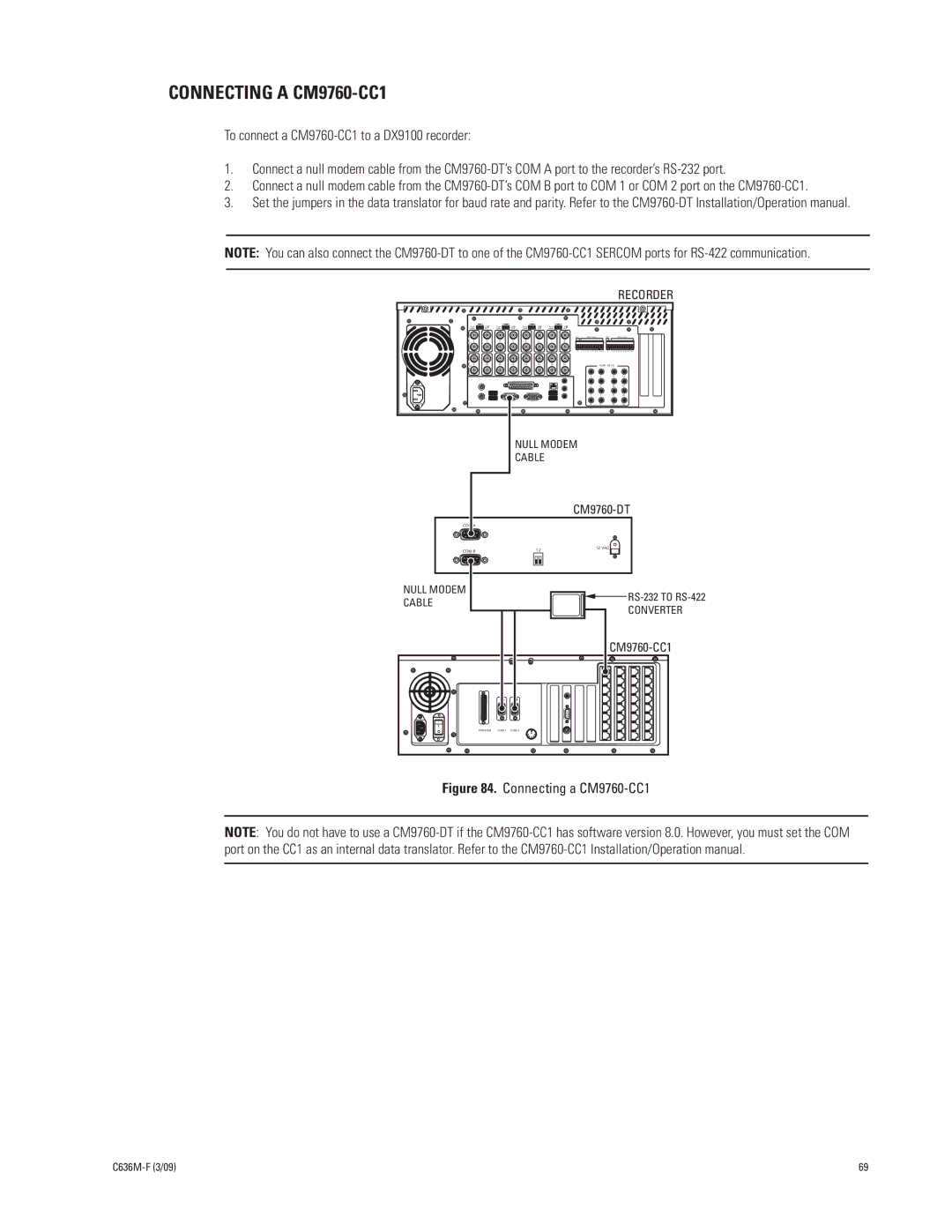 Pelco C636M-F manual Connecting a CM9760-CC1, CM9760-DT 