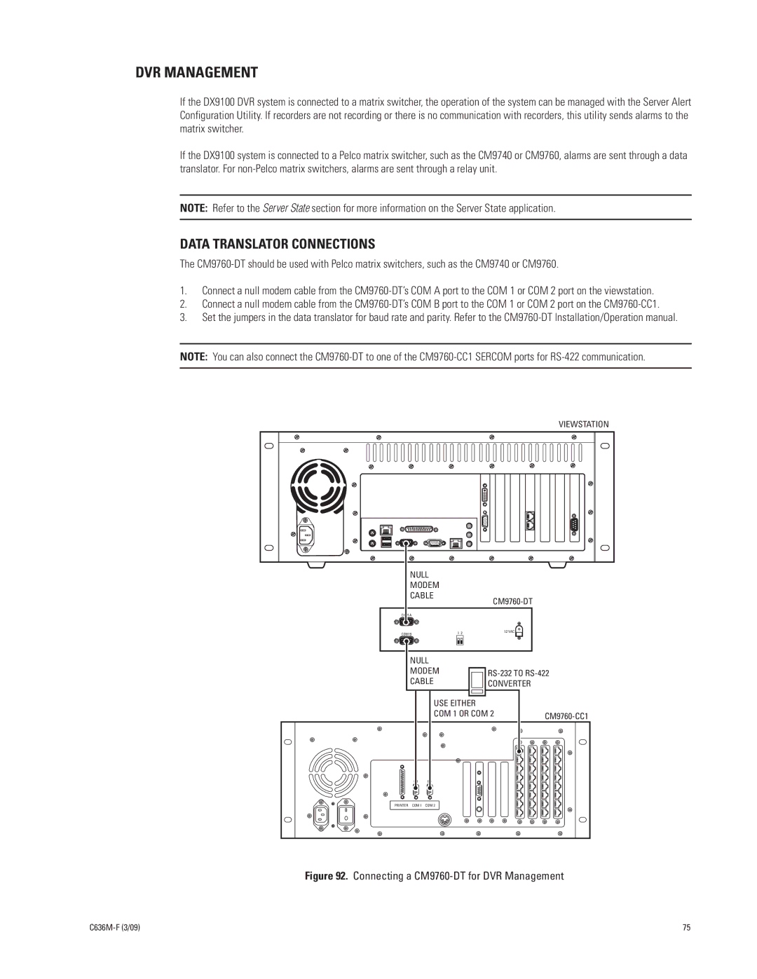 Pelco C636M-F manual DVR Management, Data Translator Connections 