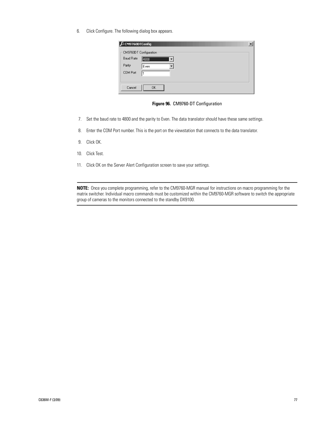 Pelco C636M-F manual Click Configure. The following dialog box appears 