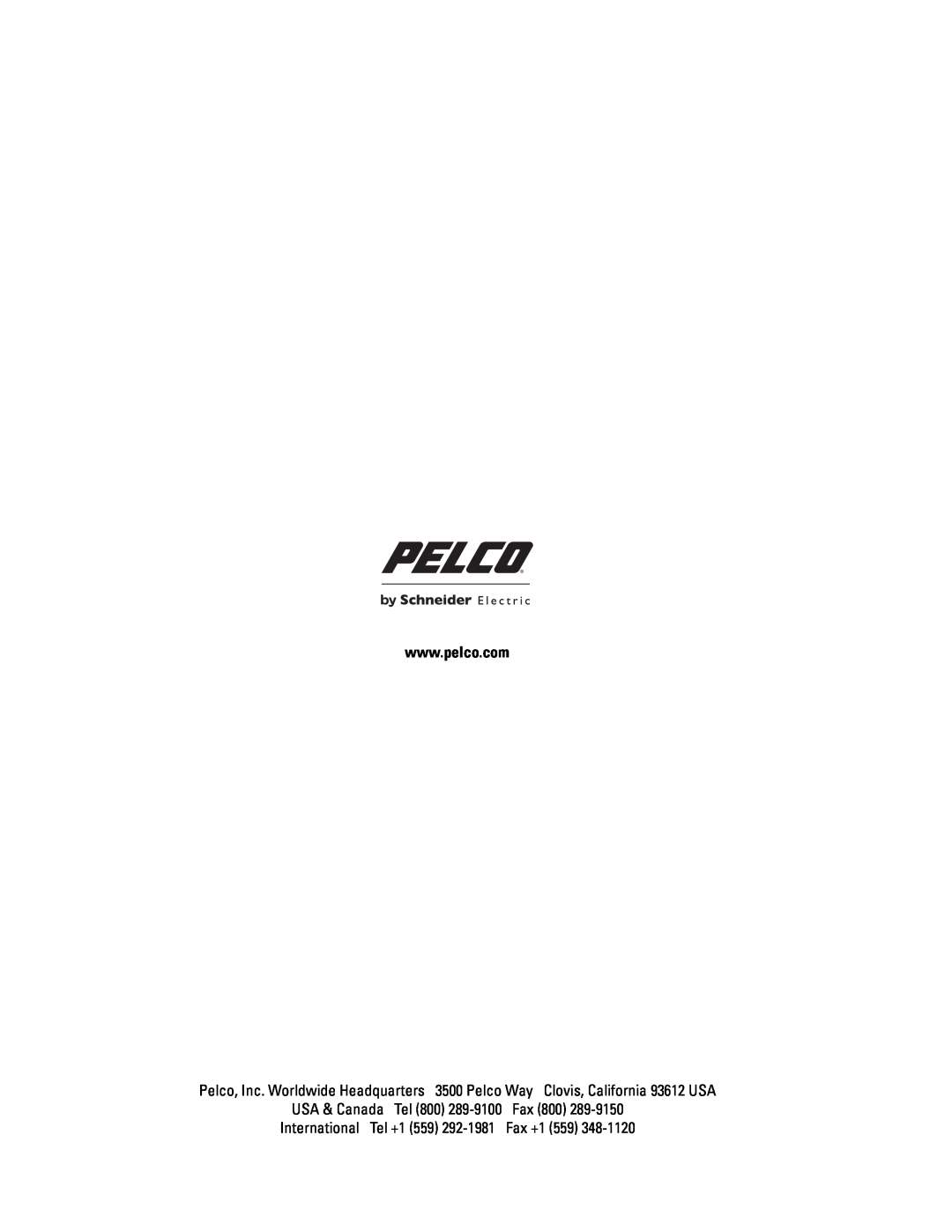 Pelco C636M-F manual USA & Canada Tel 800 289-9100 Fax 800, International Tel +1 559 292-1981 Fax +1 559 