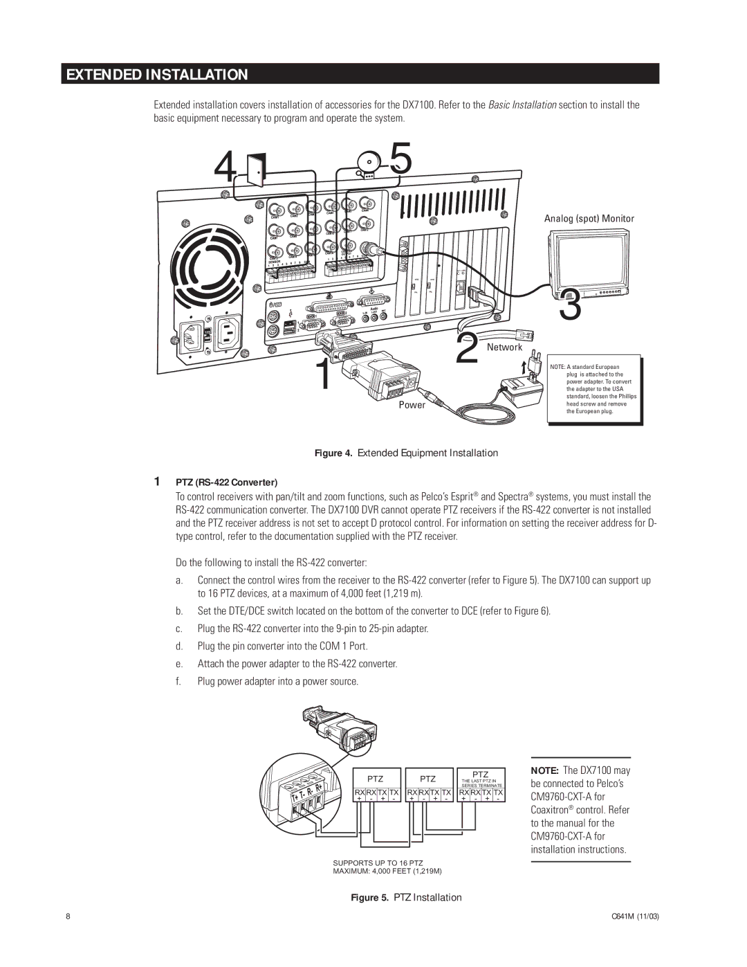 Pelco C641M (11/03) installation manual Extended Installation, PTZ RS-422 Converter 