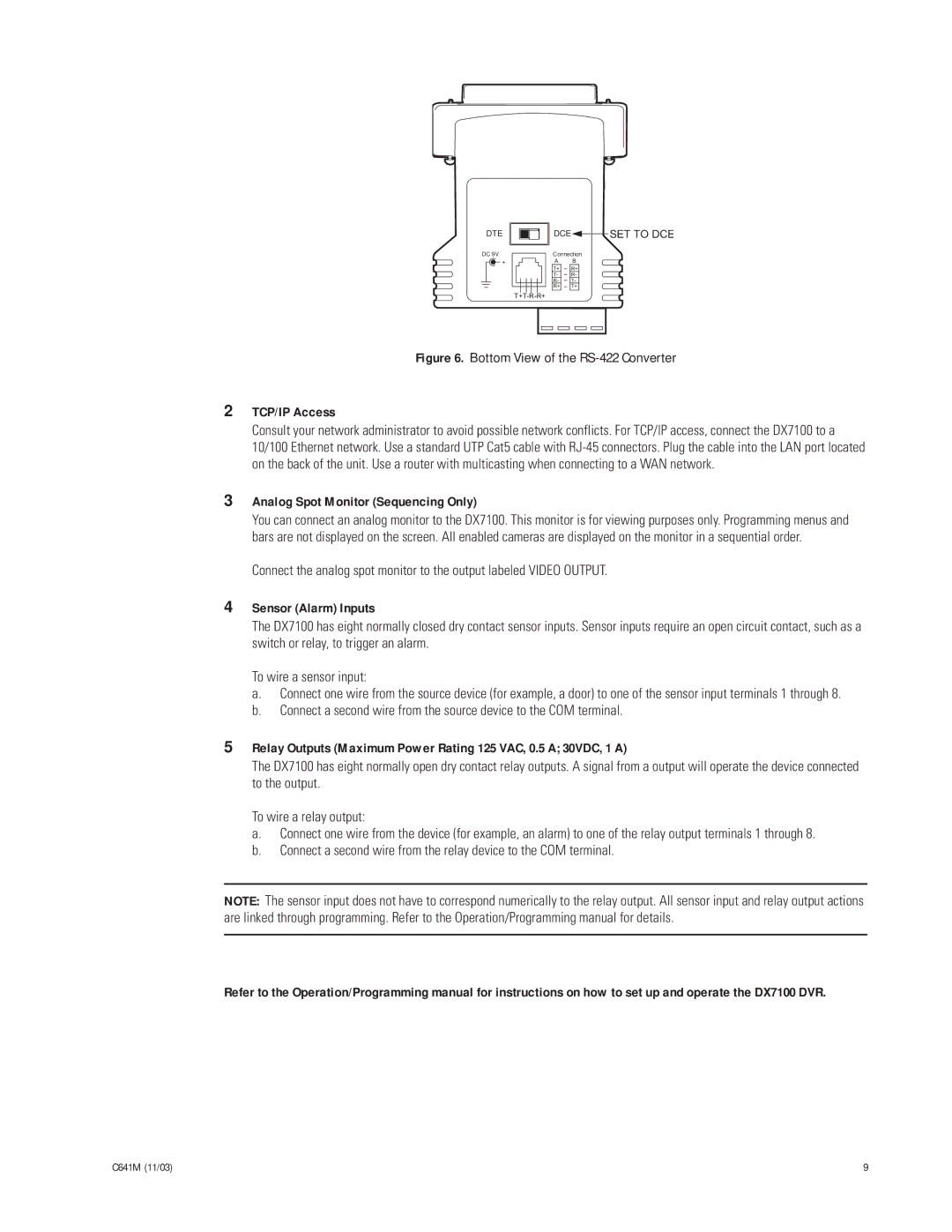 Pelco C641M (11/03) installation manual TCP/IP Access, Analog Spot Monitor Sequencing Only, Sensor Alarm Inputs 