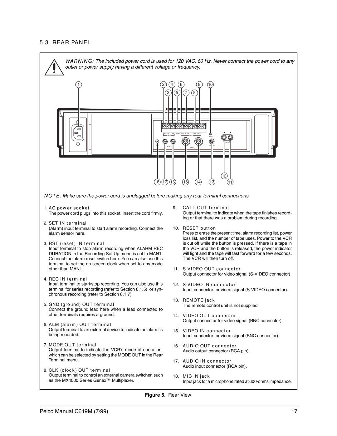 Pelco c649m operation manual Rear Panel 