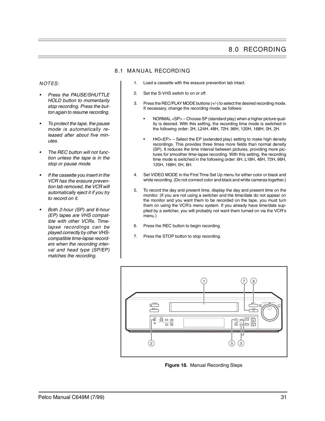 Pelco c649m operation manual Manual Recording 