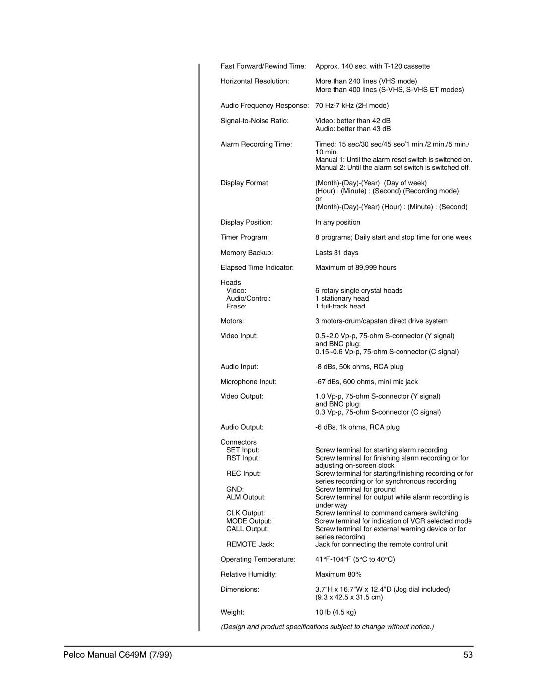 Pelco c649m operation manual Gnd 