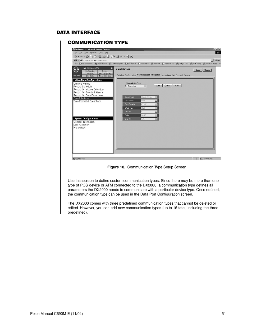 Pelco C690M-E operation manual Data Interface Communication Type 