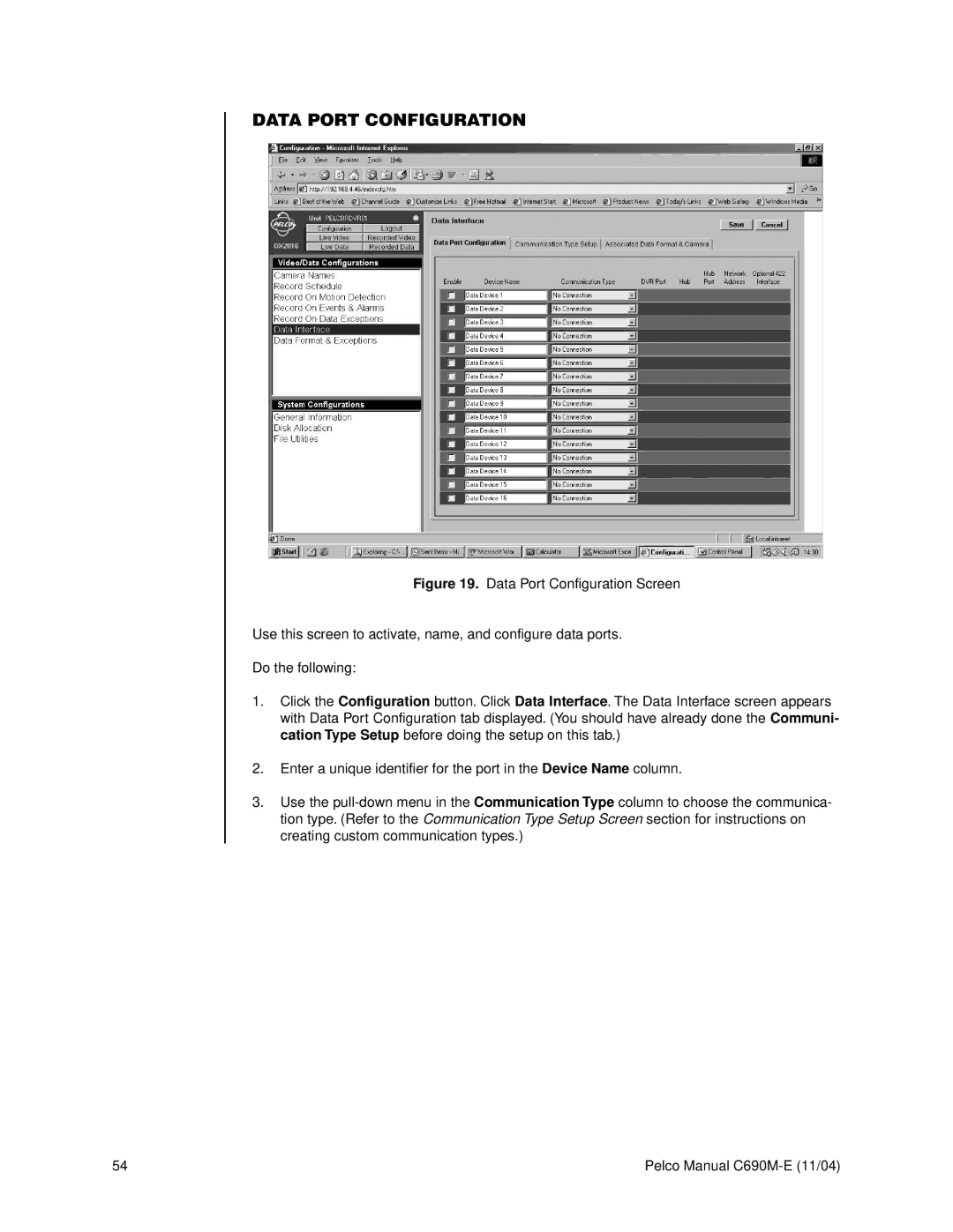 Pelco C690M-E operation manual Data Port Configuration 