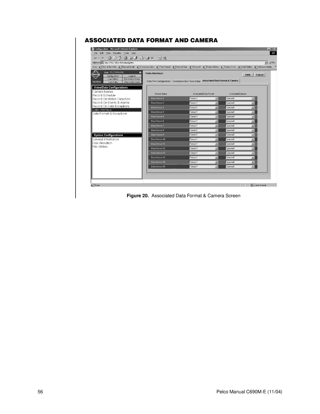 Pelco C690M-E operation manual Associated Data Format and Camera, Associated Data Format & Camera Screen 