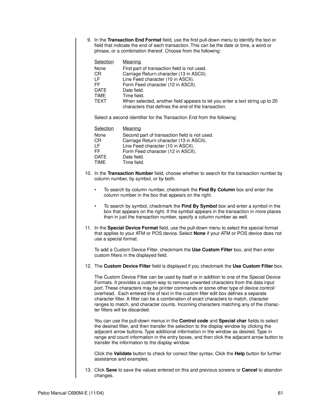 Pelco C690M-E operation manual Characters that defines the end of the transaction 