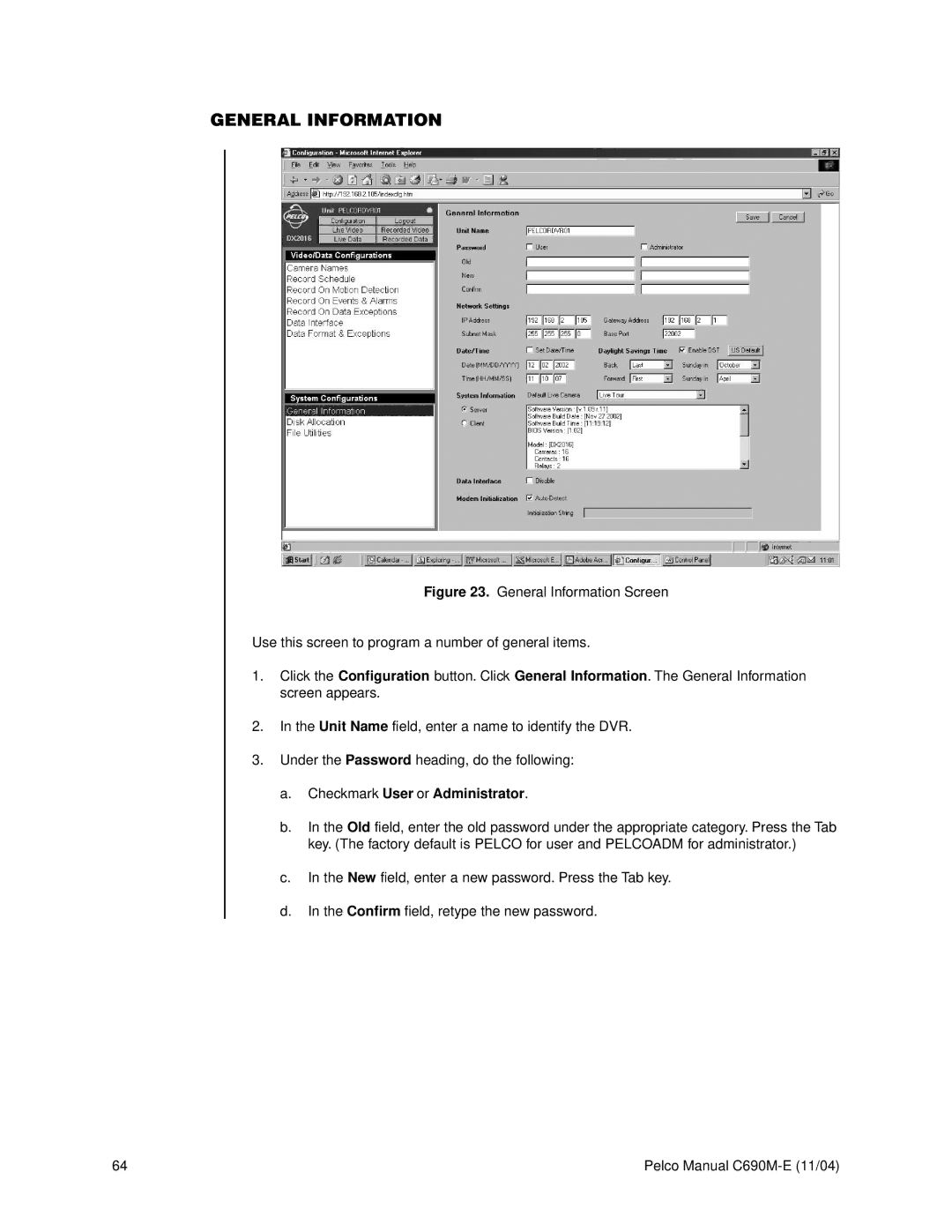 Pelco C690M-E operation manual General Information, Checkmark User or Administrator 