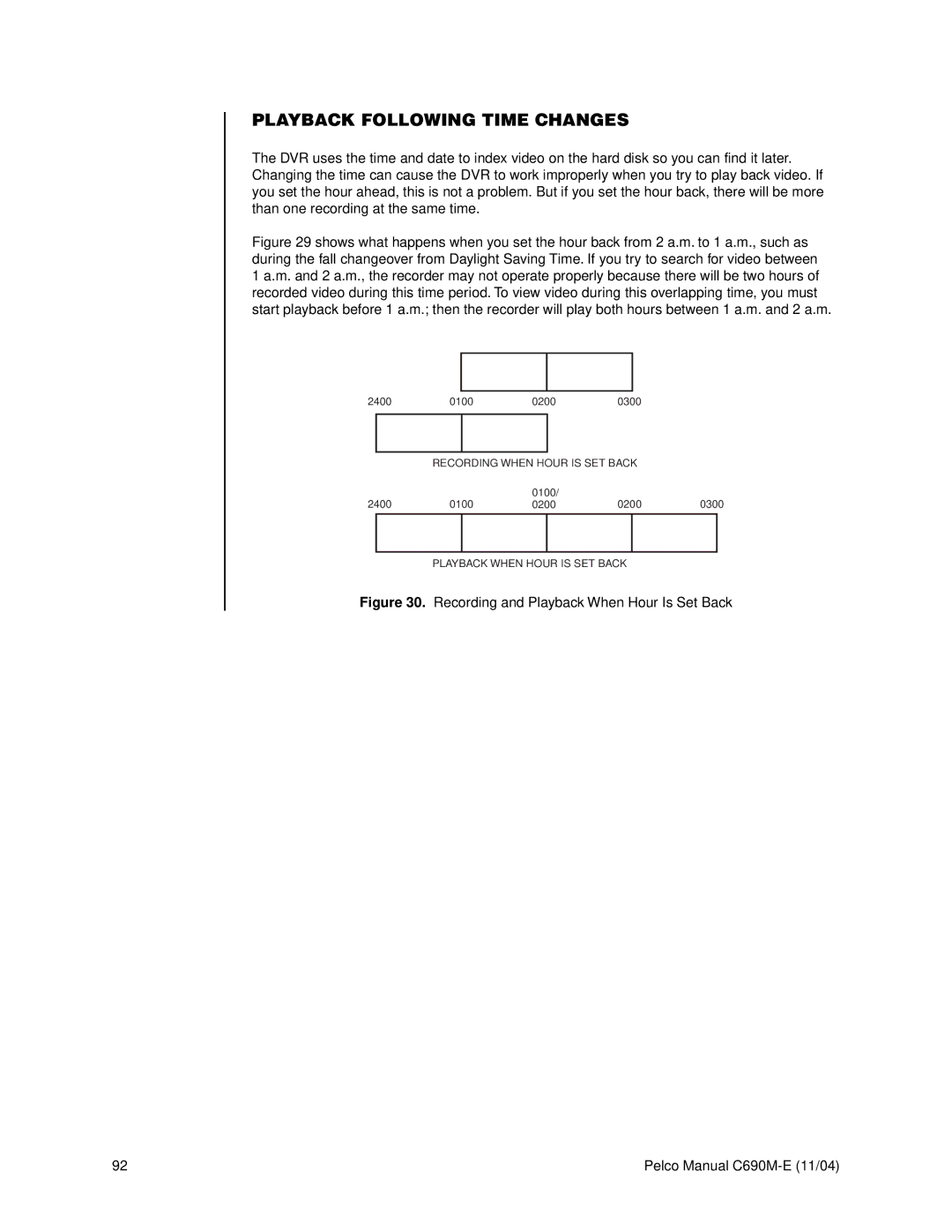 Pelco C690M-E operation manual Playback Following Time Changes, Recording and Playback When Hour Is Set Back 