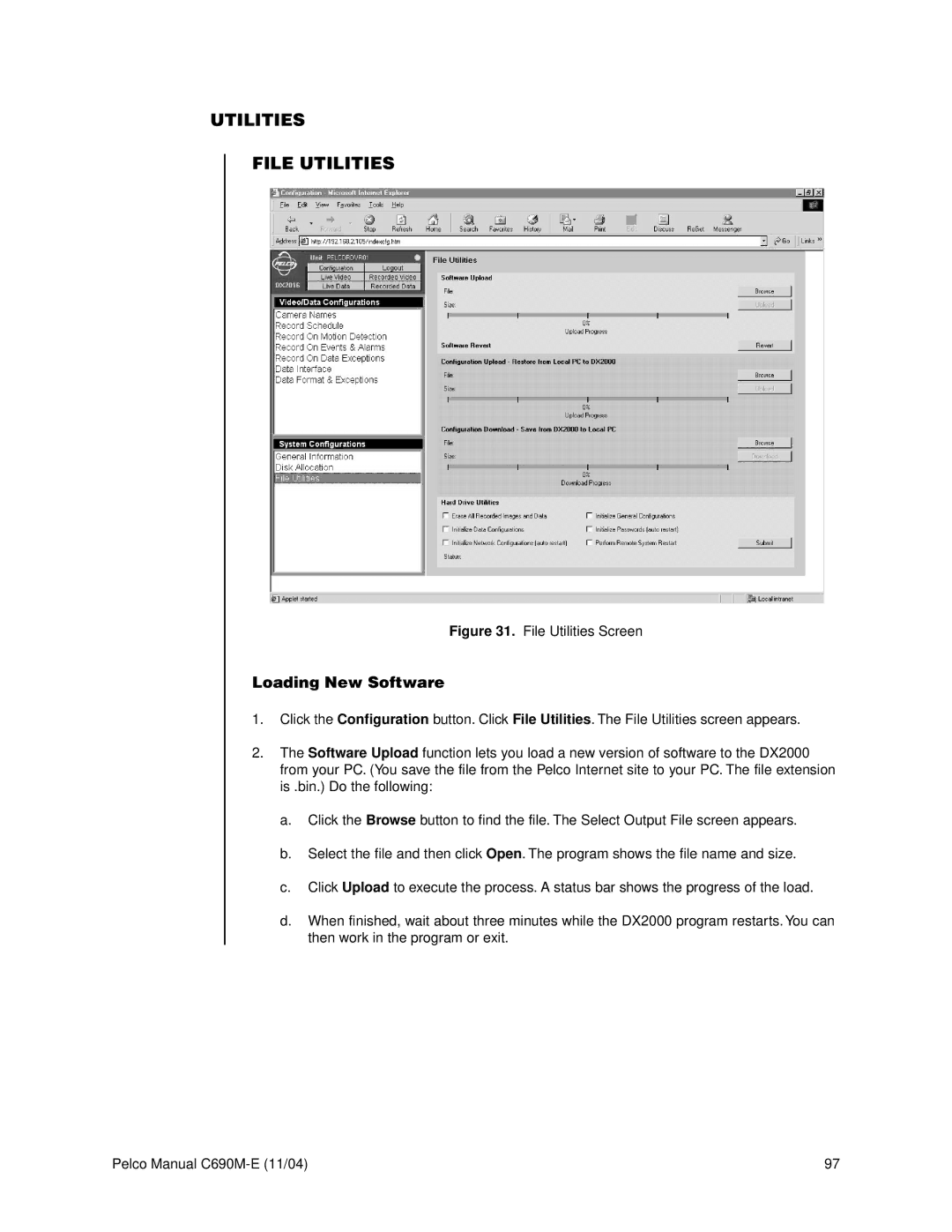 Pelco C690M-E operation manual Utilities File Utilities, Loading New Software 