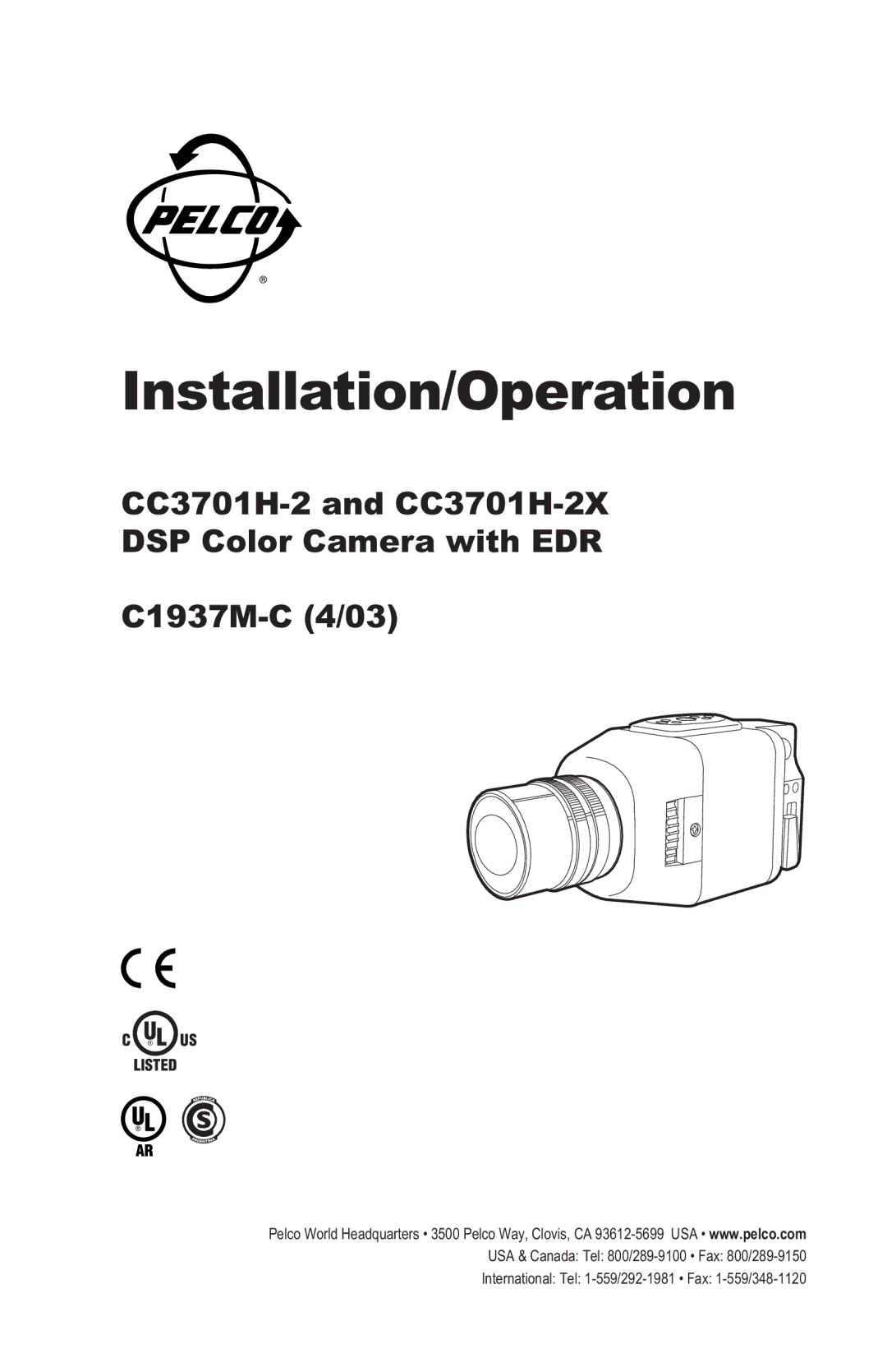 Pelco C1937M-C (4/03), CC3701H-2X manual Installation/Operation 