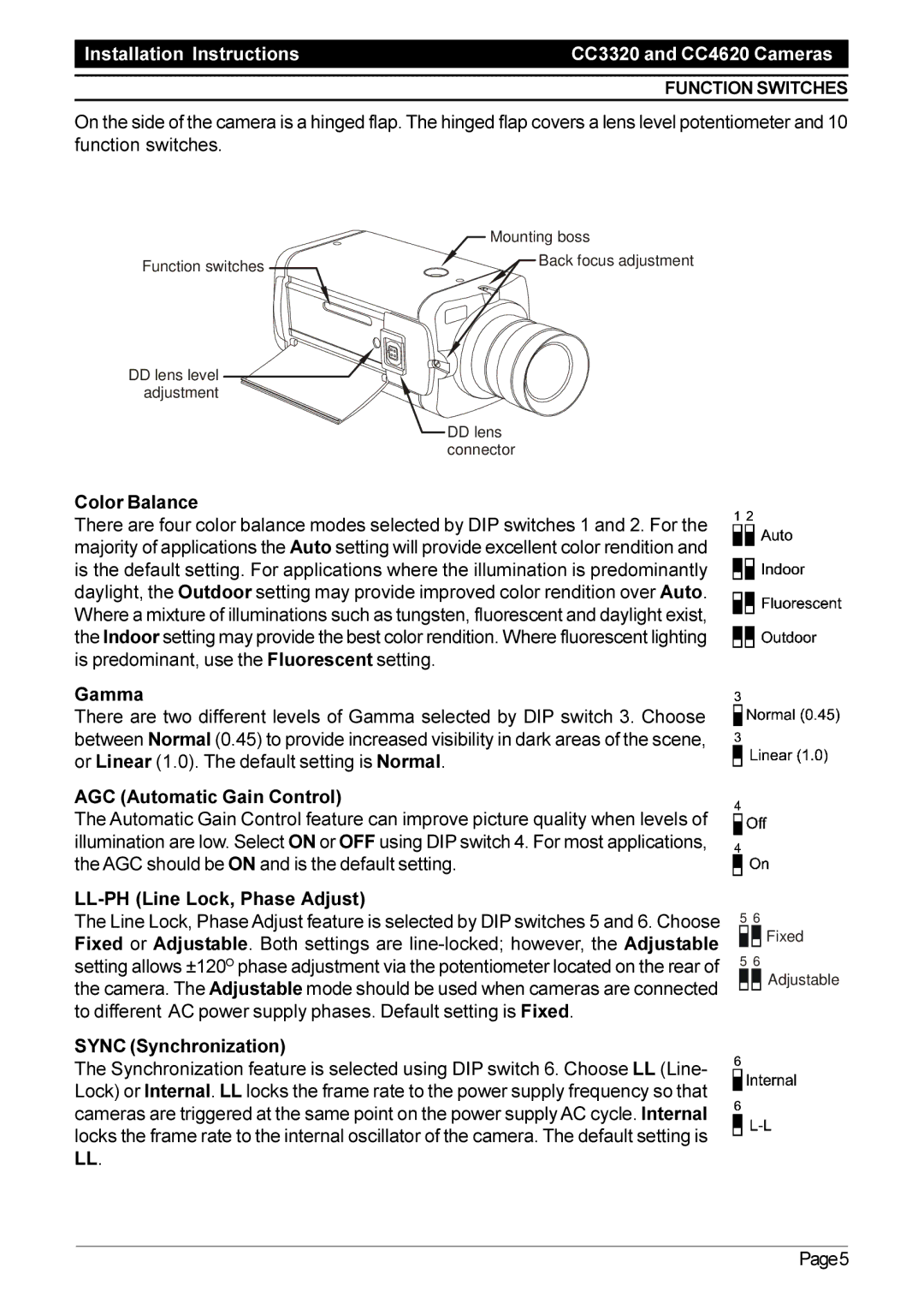 Pelco C1932M, CC4620 operation manual Function Switches 