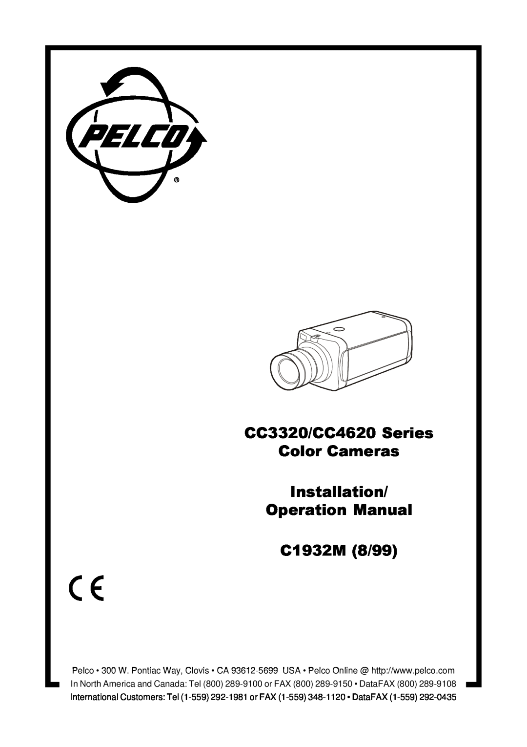 Pelco operation manual CC3320/CC4620 Series, Color Cameras, Installation, C1932M 8/99 