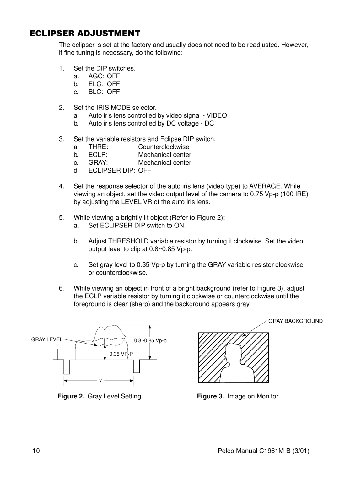 Pelco CCC1300H-2X, MCC1300H-2 operation manual Eclipser Adjustment, Thre, Eclp, Gray 