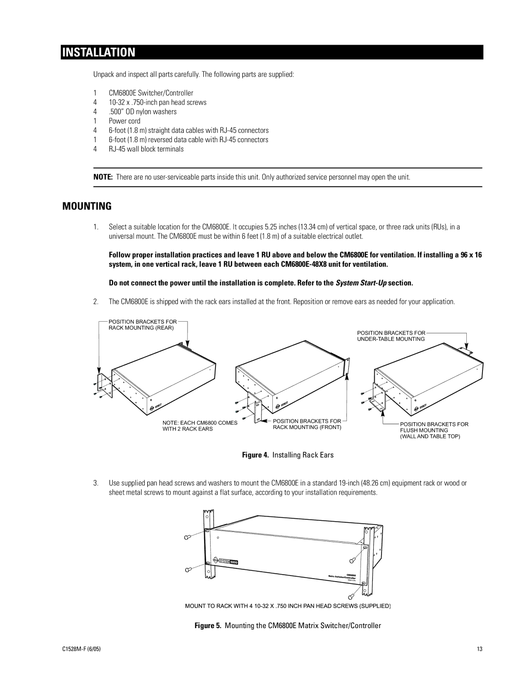 Pelco CM6800E-48X8 manual Installation, Mounting 