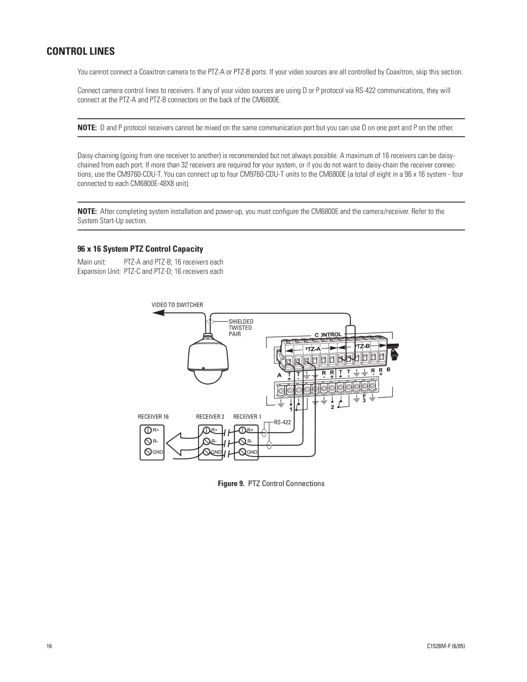 Pelco CM6800E-48X8 manual Control Lines, 96 x 16 System PTZ Control Capacity 