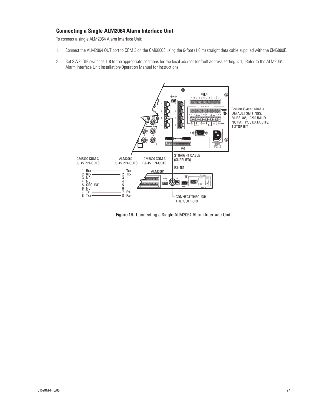 Pelco CM6800E-48X8 Connecting a Single ALM2064 Alarm Interface Unit, To connect a single ALM2064 Alarm Interface Unit 