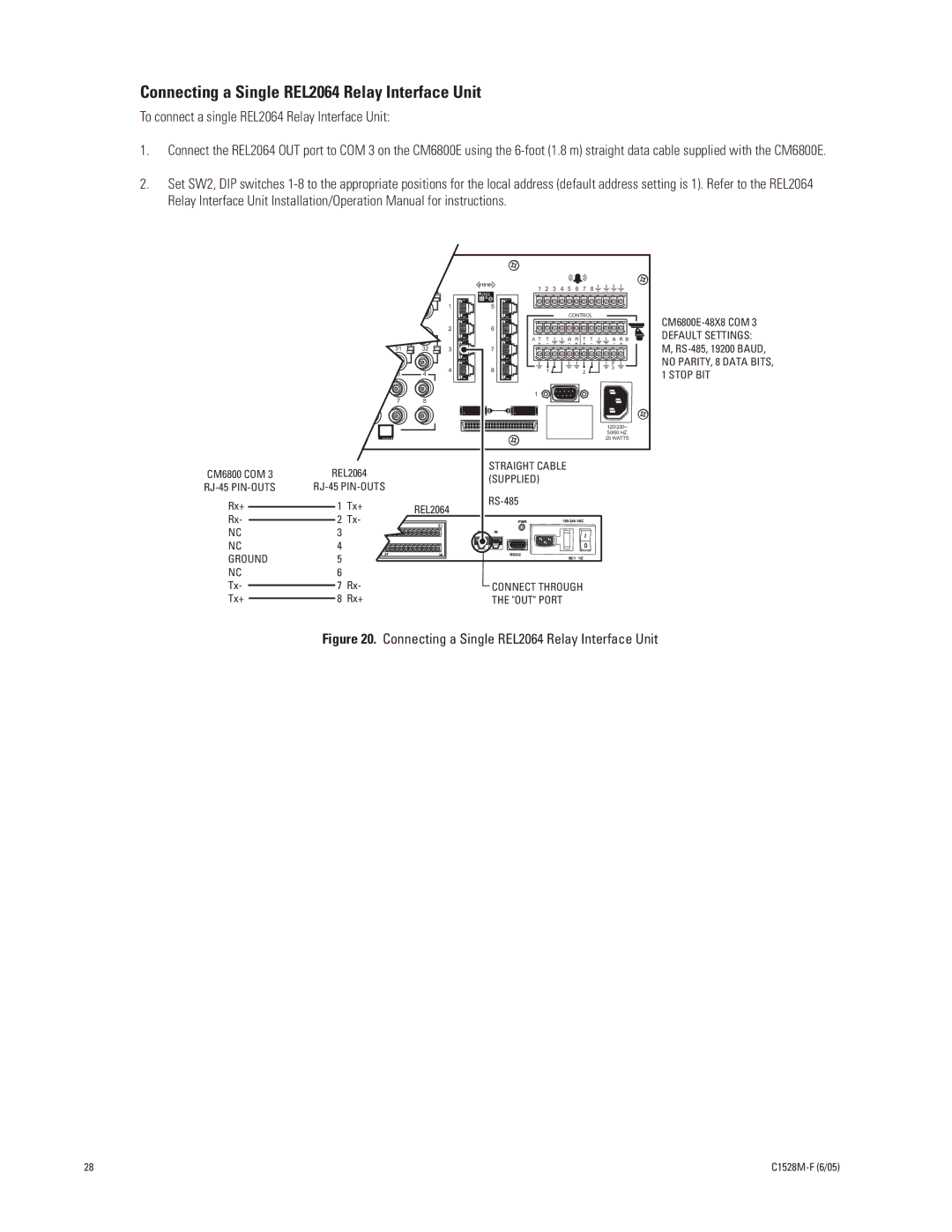 Pelco CM6800E-48X8 Connecting a Single REL2064 Relay Interface Unit, To connect a single REL2064 Relay Interface Unit 