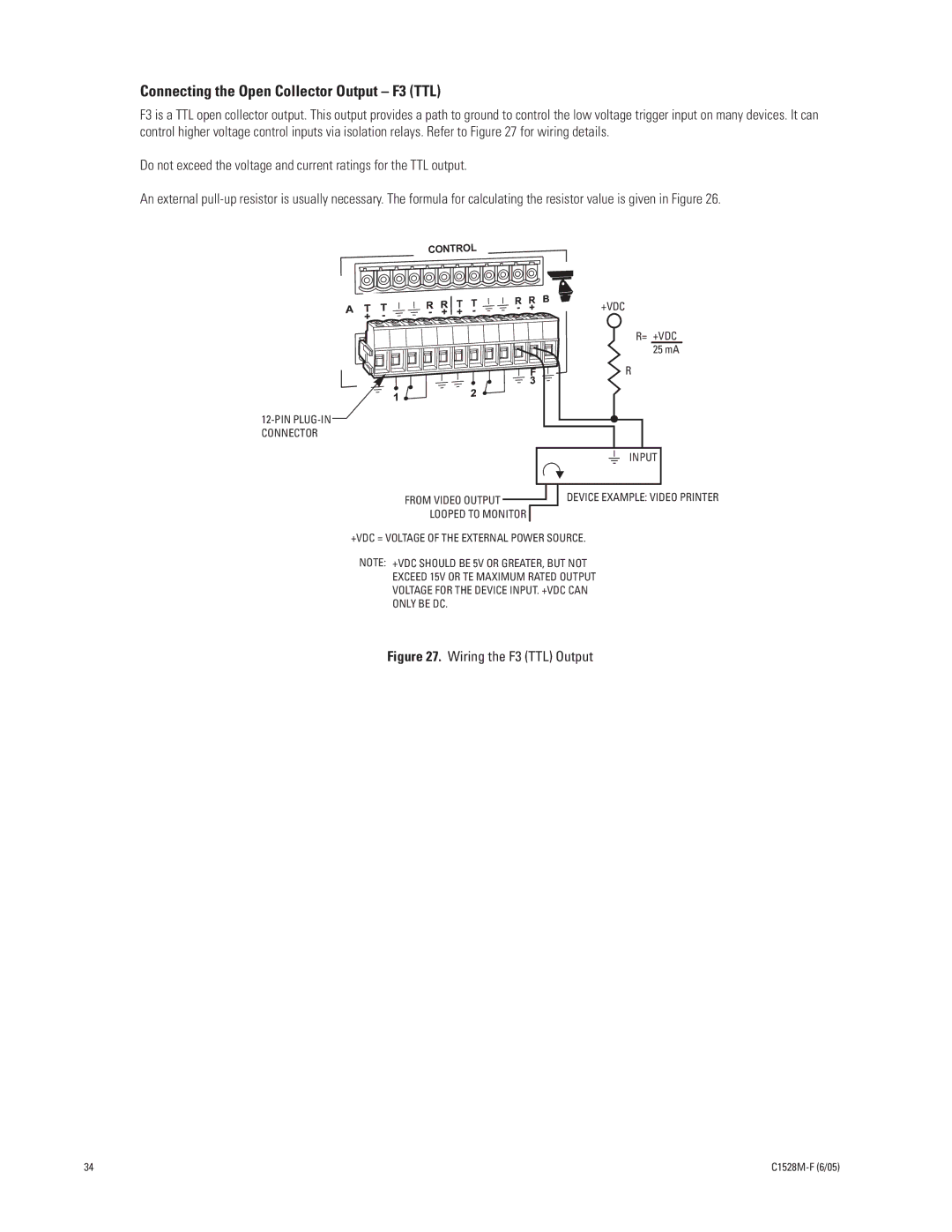 Pelco CM6800E-48X8 manual Connecting the Open Collector Output F3 TTL, Wiring the F3 TTL Output 