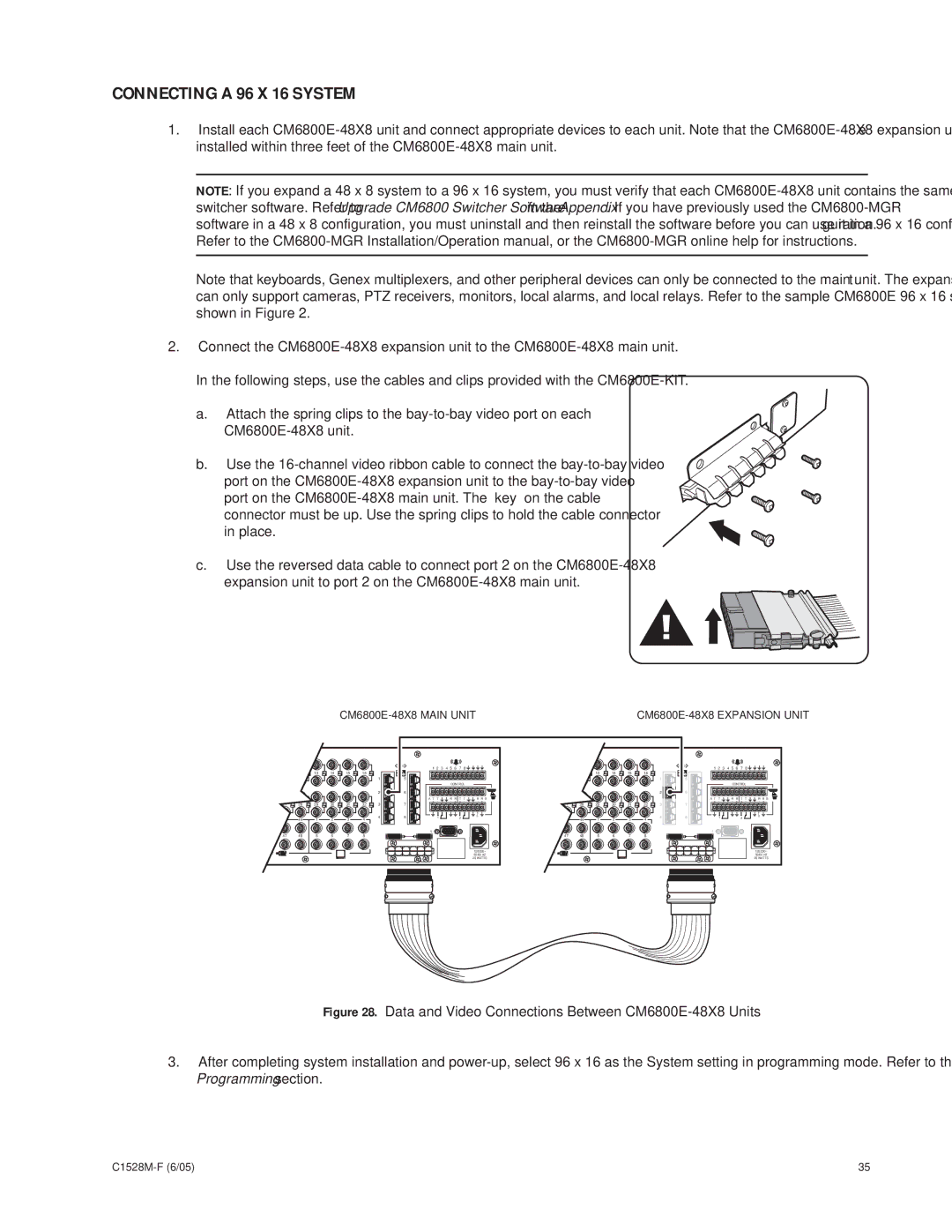 Pelco manual Connecting a 96 X 16 System, CM6800E-48X8 Main Unit 