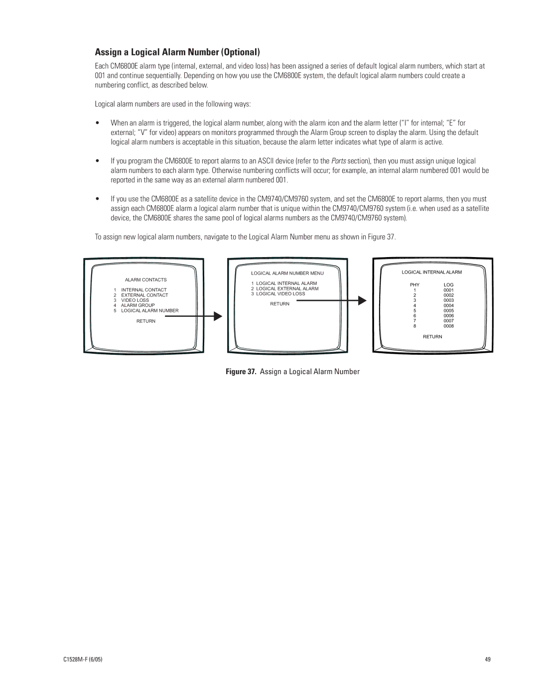 Pelco CM6800E-48X8 manual Assign a Logical Alarm Number Optional 