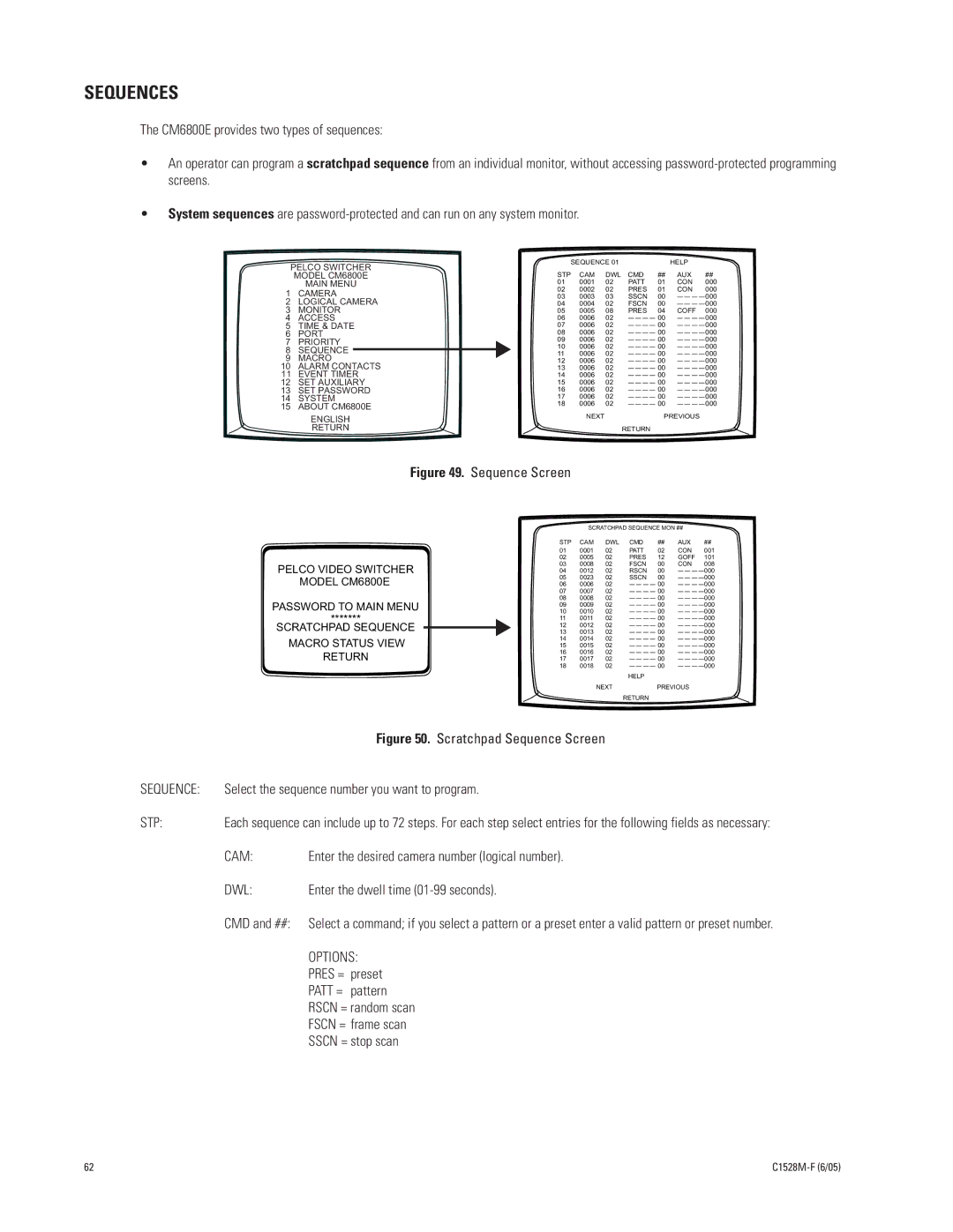Pelco CM6800E-48X8 manual Sequences 