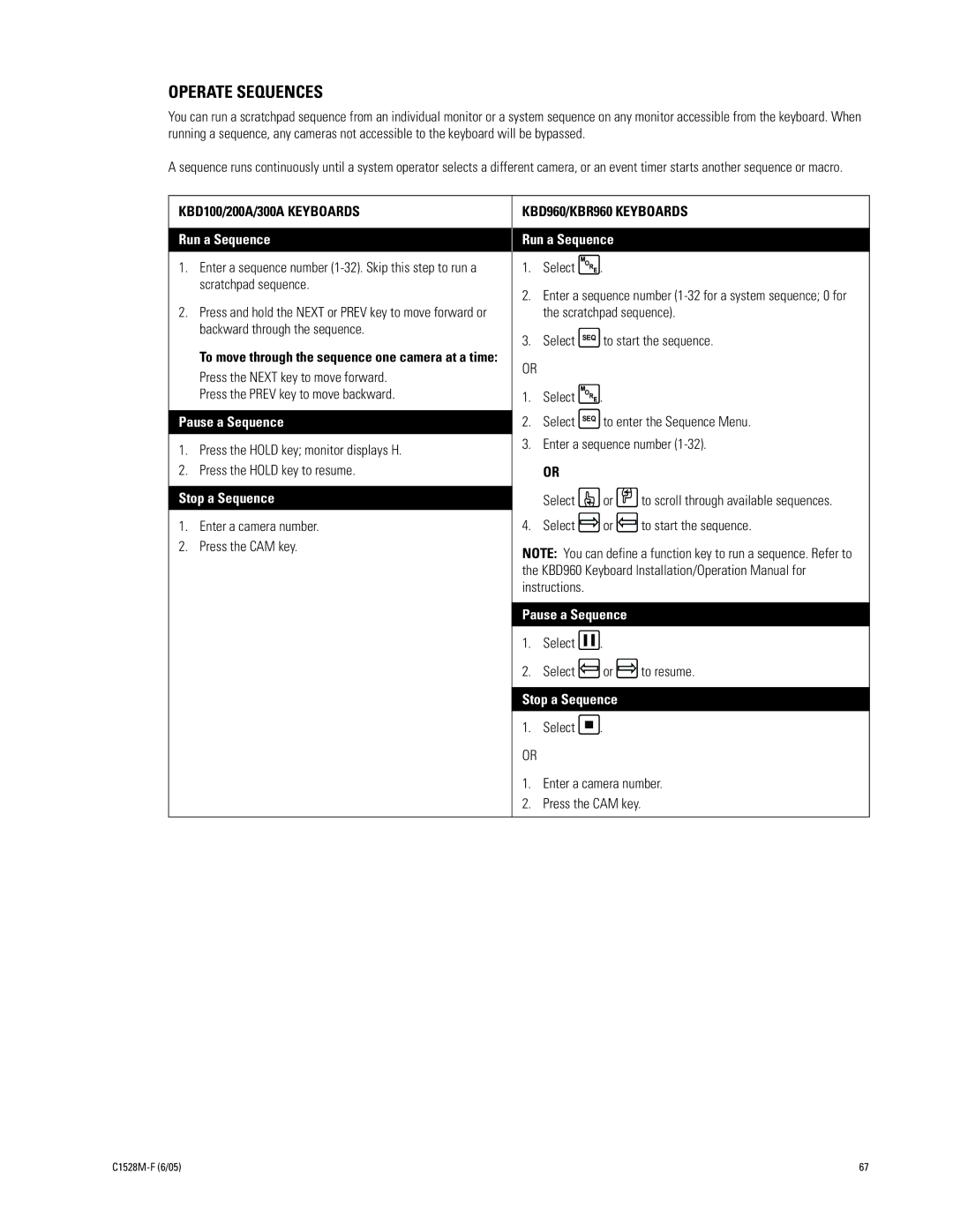 Pelco CM6800E-48X8 manual Operate Sequences, To move through the sequence one camera at a time 