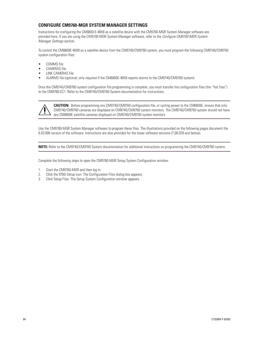 Pelco CM6800E-48X8 manual Configure CM9760-MGR System Manager Settings 