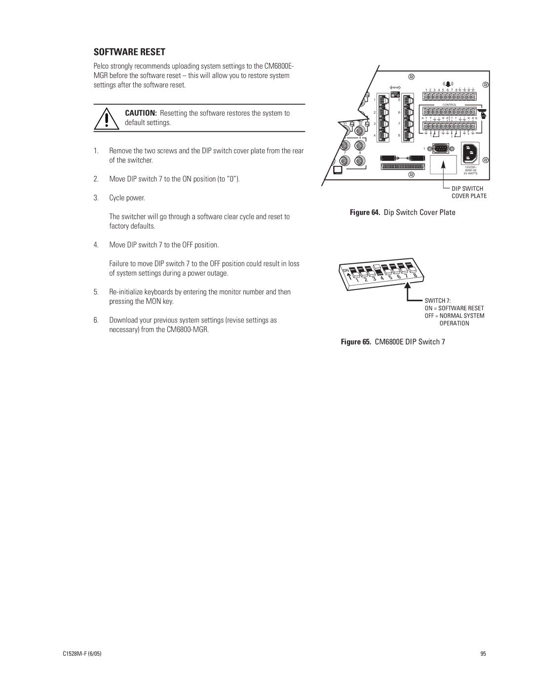 Pelco CM6800E-48X8 manual Software Reset, Dip Switch Cover Plate 