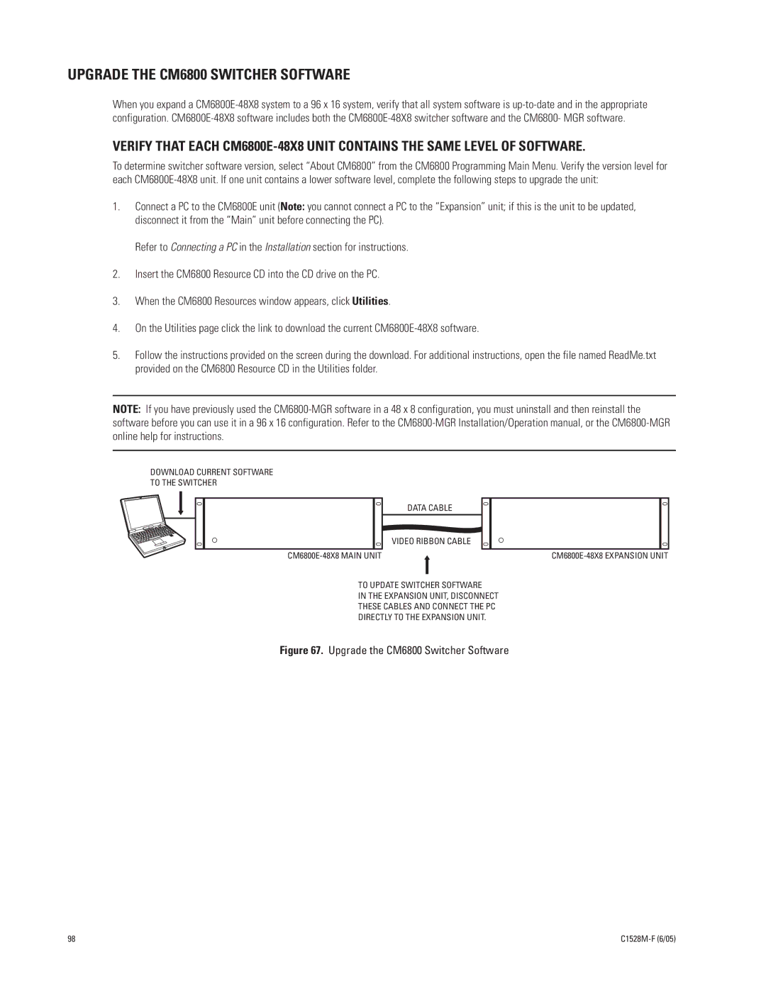 Pelco CM6800E-48X8 manual Upgrade the CM6800 Switcher Software 