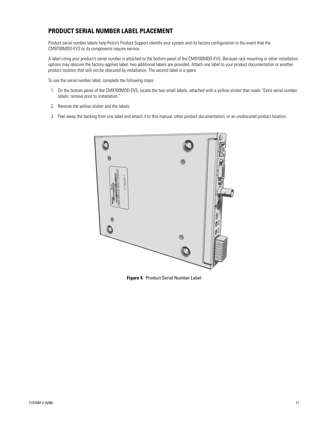 Pelco CM9700MDD-EVS manual Product Serial Number Label Placement 