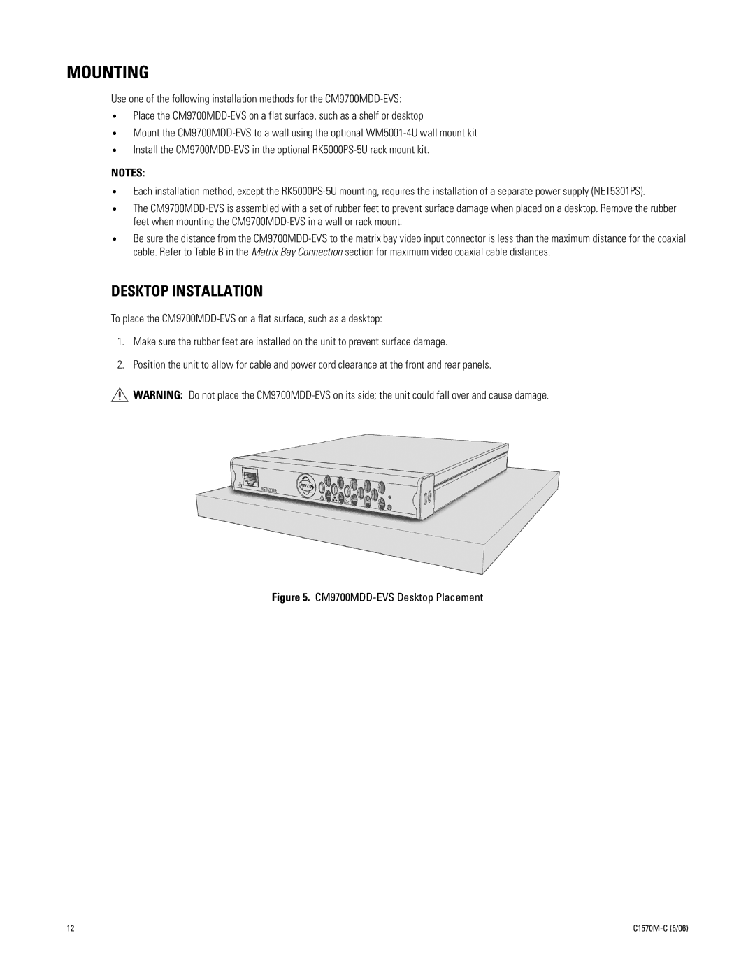 Pelco CM9700MDD-EVS manual Mounting, Desktop Installation 