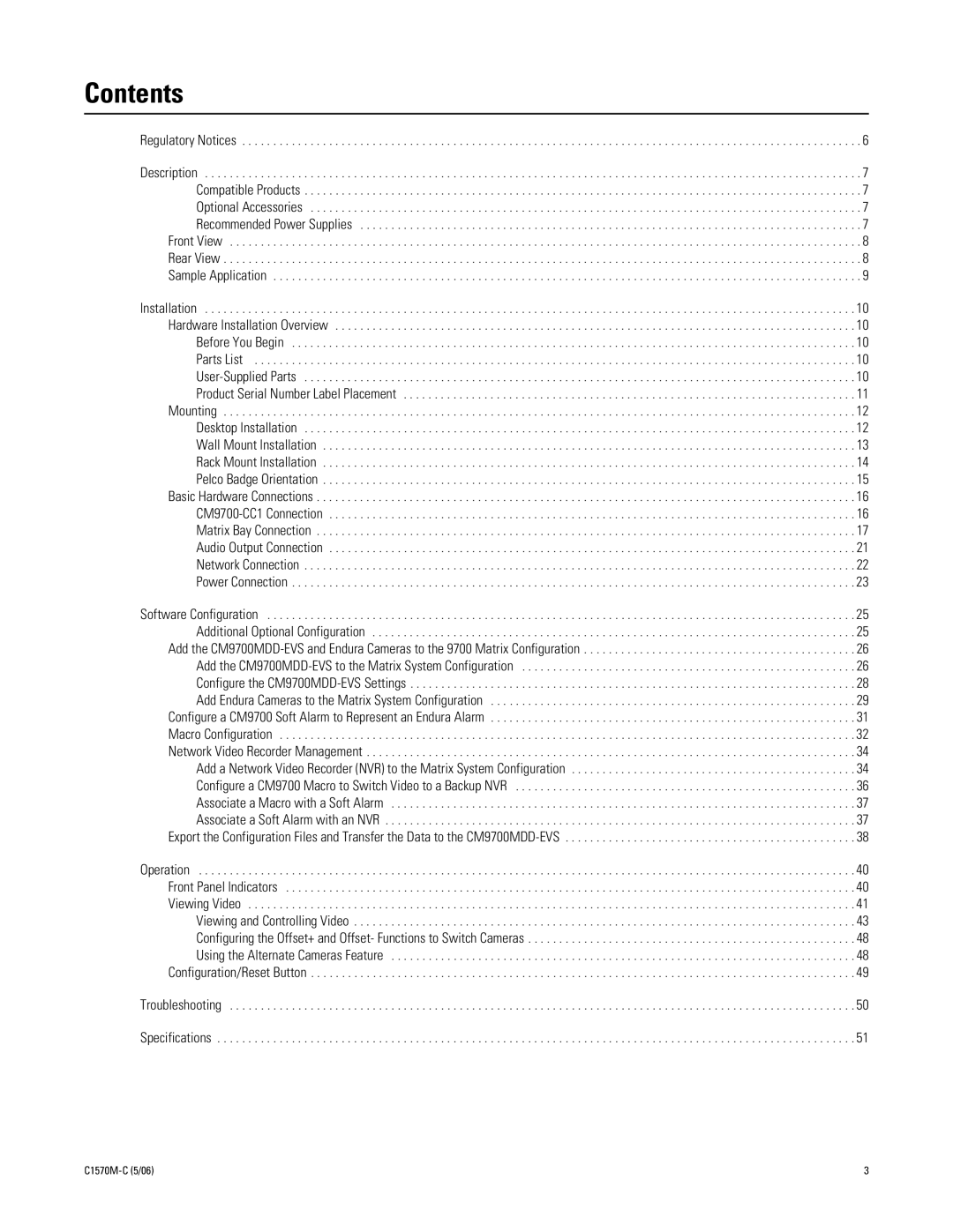 Pelco CM9700MDD-EVS manual Contents 