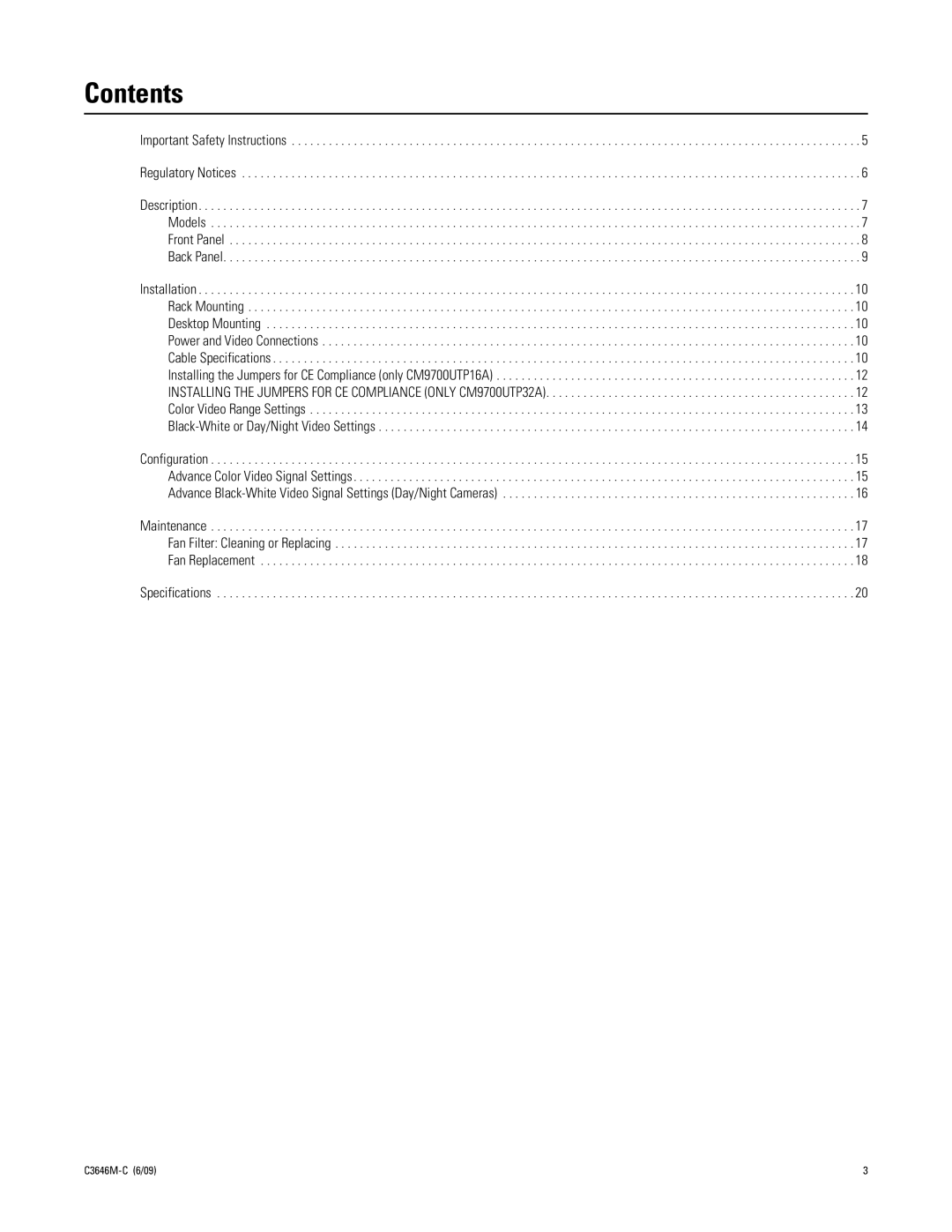 Pelco CM9700UTP32A manual Contents 