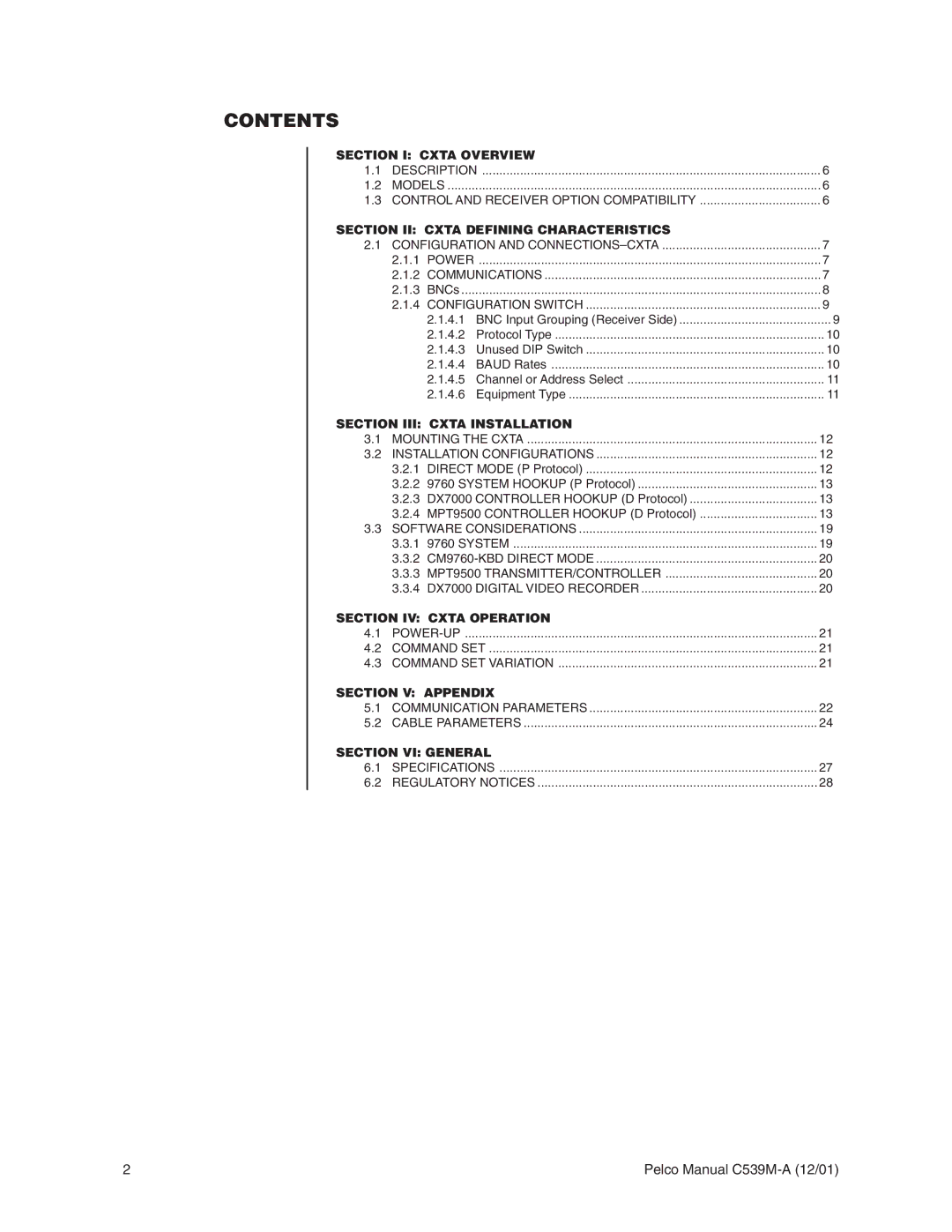 Pelco CM9760-CXTA operation manual Contents 