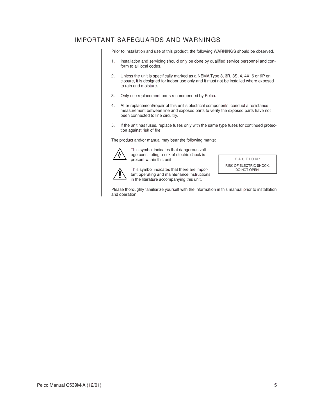 Pelco CM9760-CXTA operation manual Important Safeguards and Warnings 