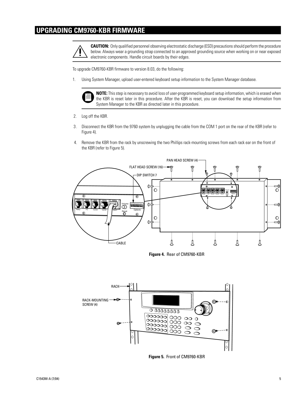 Pelco CM9760-KBD-E80 installation manual Upgrading CM9760-KBR Firmware, Rear of CM9760-KBR 